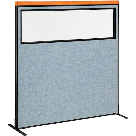 Interion By Global Industrial Interion Deluxe Freestanding Office Partition Panel w/Partial Window 60-1/4inW x 61-1/2inH Blue 694685WFBL